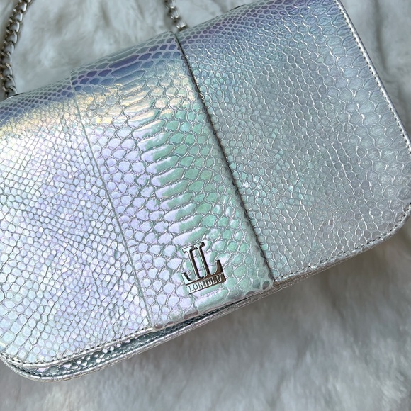 $495 NEW Loriblu Italy Leather Silver AB Reptile Finish Medium Shoulder Bag - Picture 14 of 16